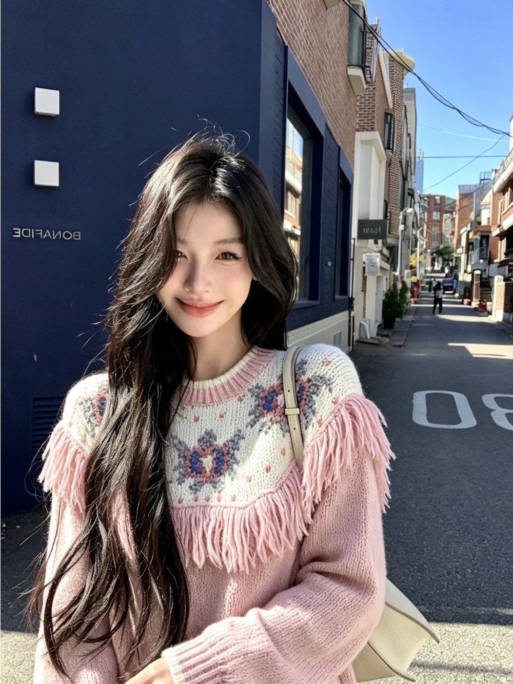 🚩steal Miu Miu Pink Fringe Yoke Sweater with Cream Floral Knit - Picture 4 of 4